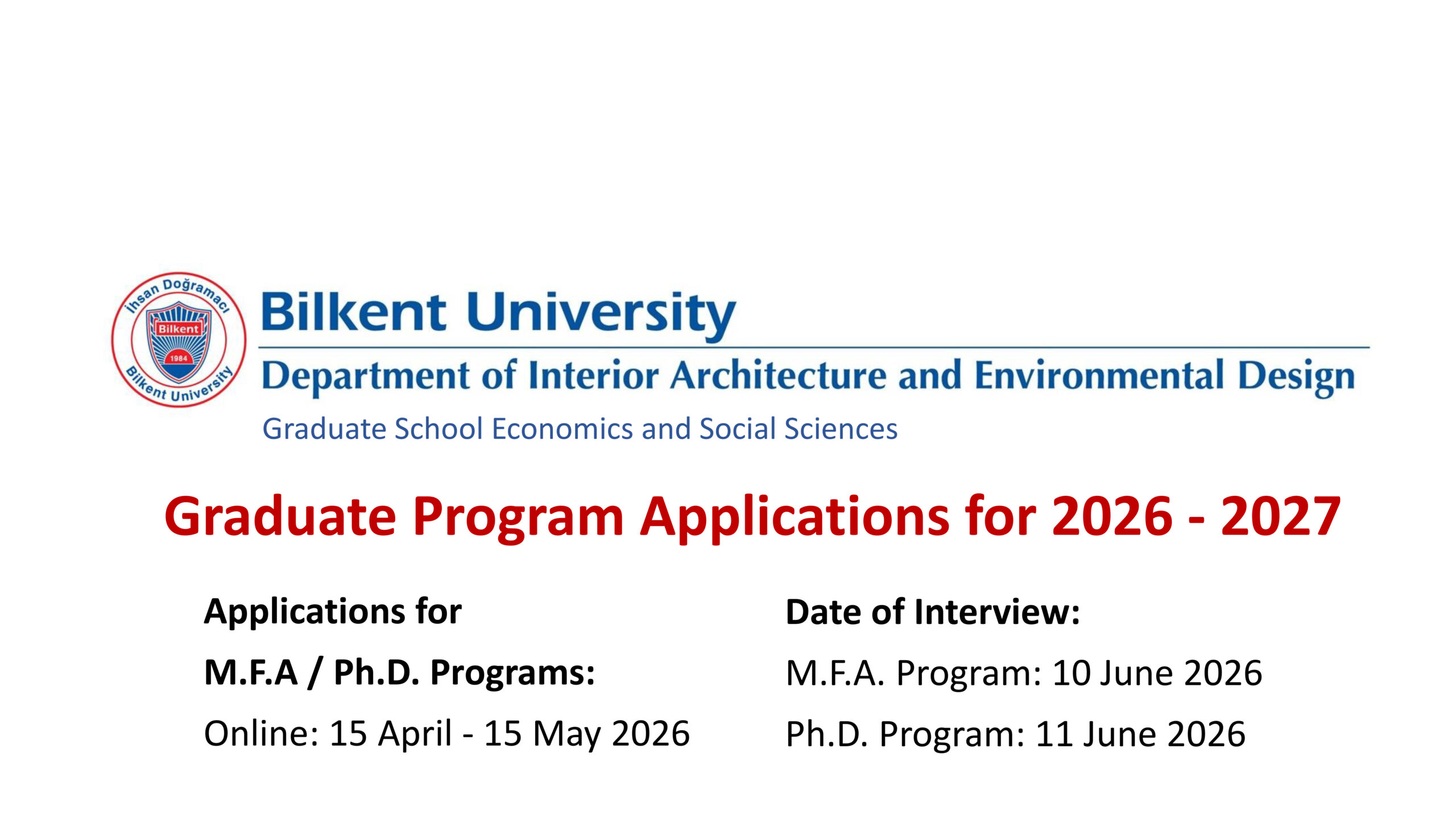 IAED M.F.A ve Ph.D. Programları 2026-2027 Akademik Yılı Başvuruları